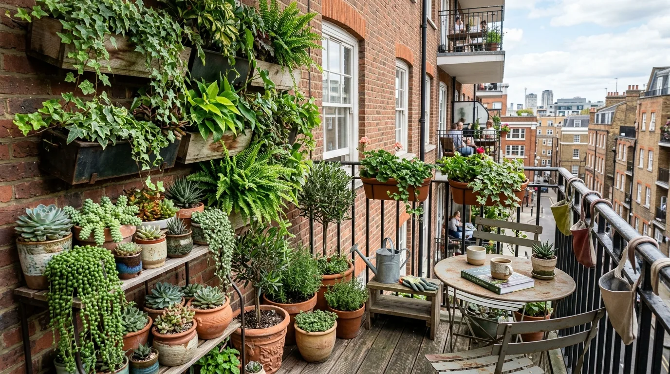 Urban Balcony With Vertical Wall Planters